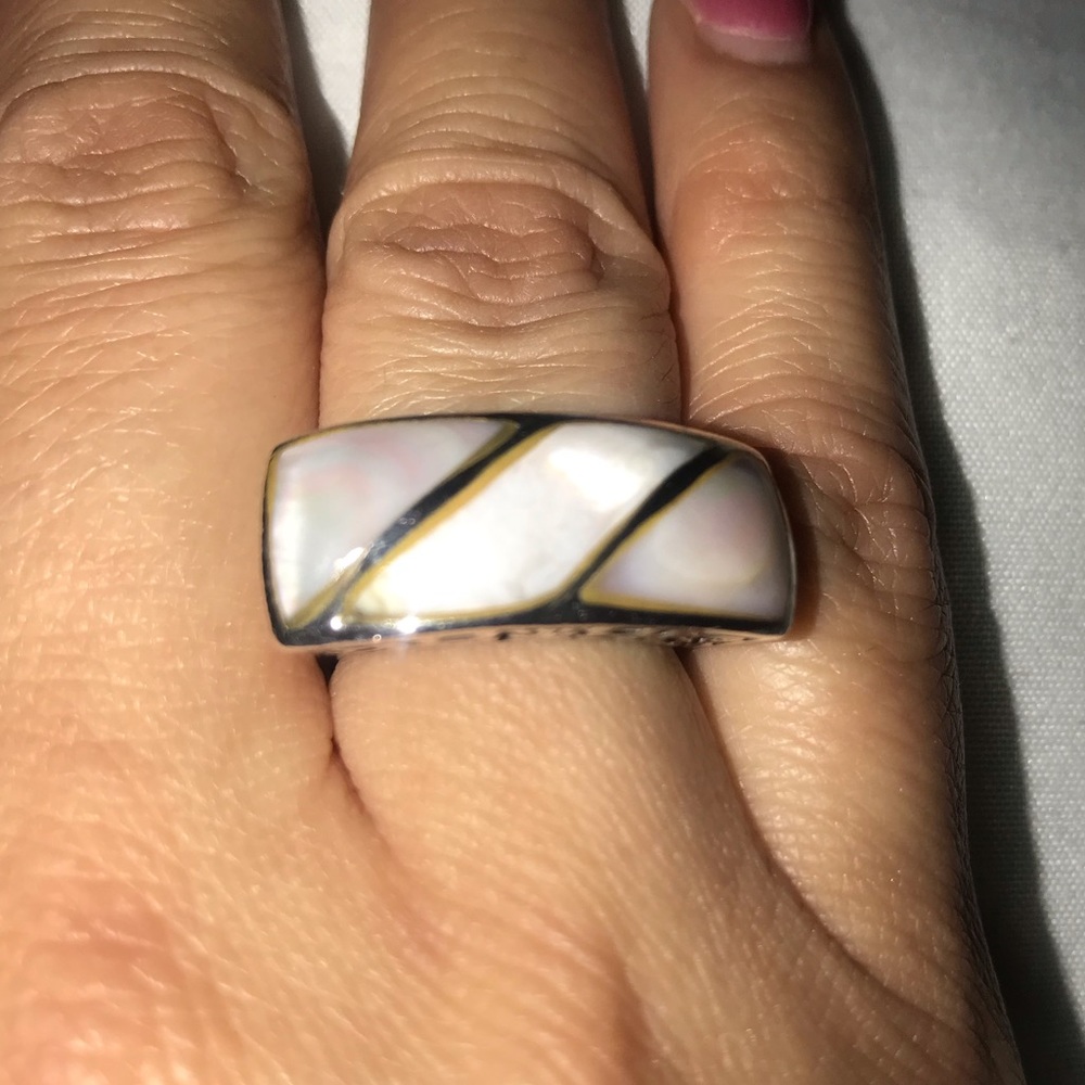 Sterling Silver Inlay Mother-of-Pearl Ring with Gold Accents - White